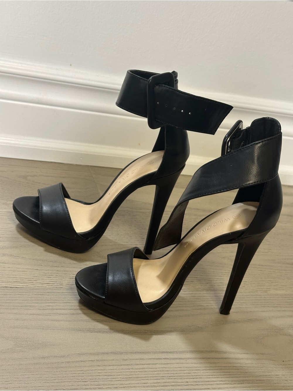 Steve Madden Black High Heel Ankle-Strap Platform Sandals